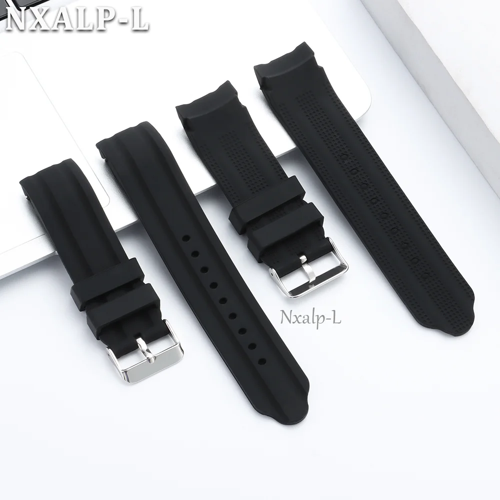 Durable Curved End Silicone Sports Watch Strap - Thick Waterproof Rubber Bracelet