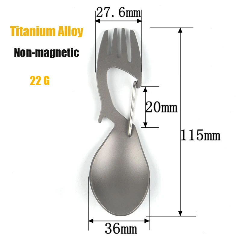 Multi-functional Titanium Alloy Fork Spoon Ultra-light Outdoor Camping Carabiner Bottle Opener Picnic Portable Tableware