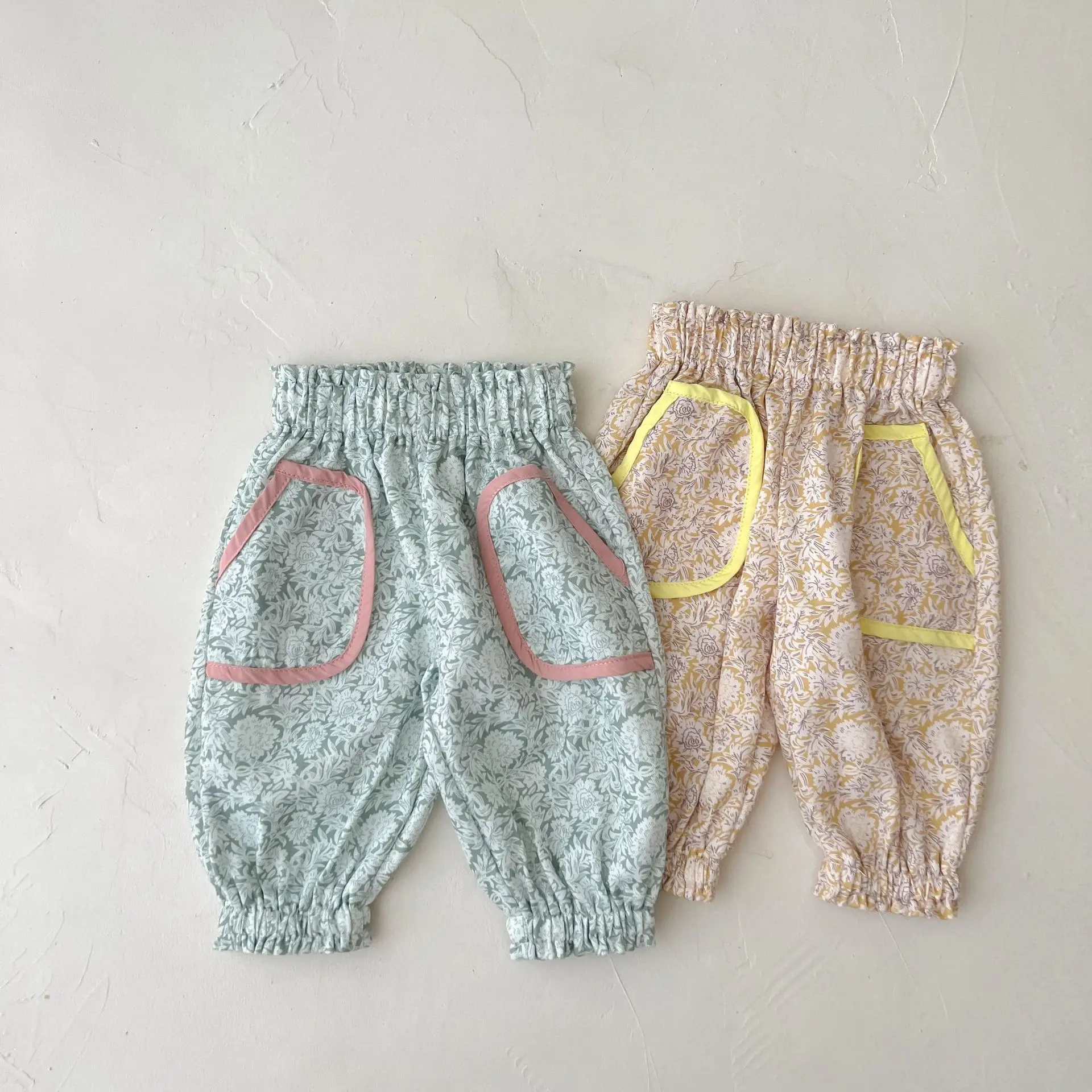 

Girl Baby Autumn Retro Floral Pants Kid Loose Comfortable Big Pocket Pants Toddler Girls Casual Comfortable Cotton Pants