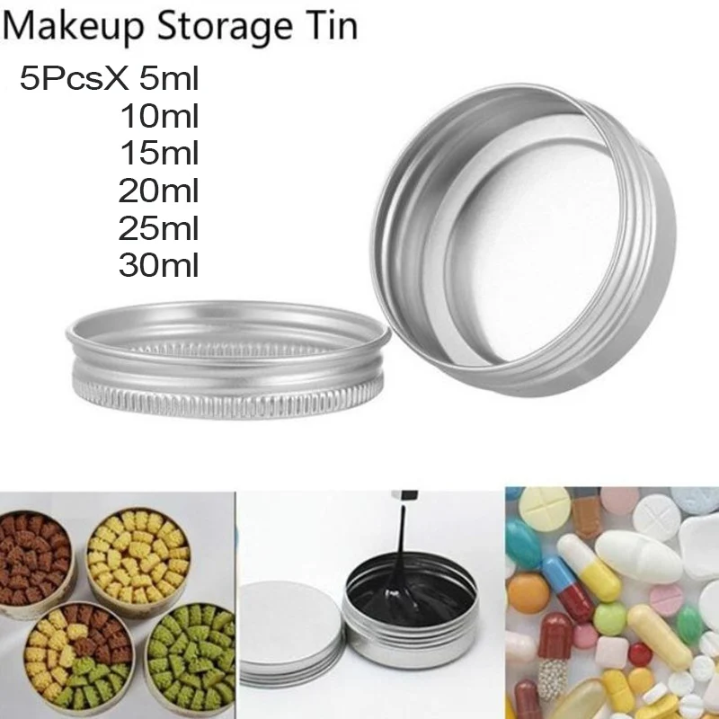 5Pcs Aluminum Mini Round Tin Metal Container Bottles Storage Jar Screw Lids Box