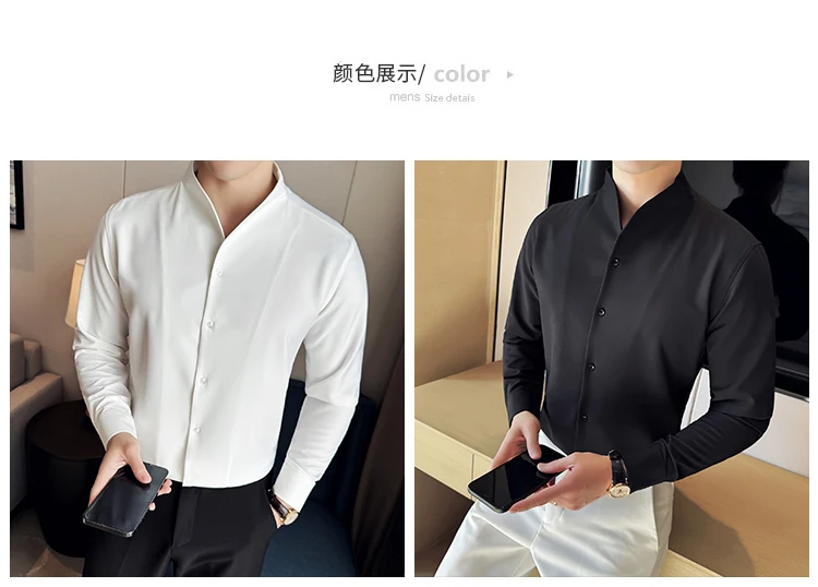 Plus Size 4XL-M New Sexy V-neck Shirt Men Long Sleeve Solid Slim Fit Casual Business Dress Shirt Social Party Tuxedo Blouse