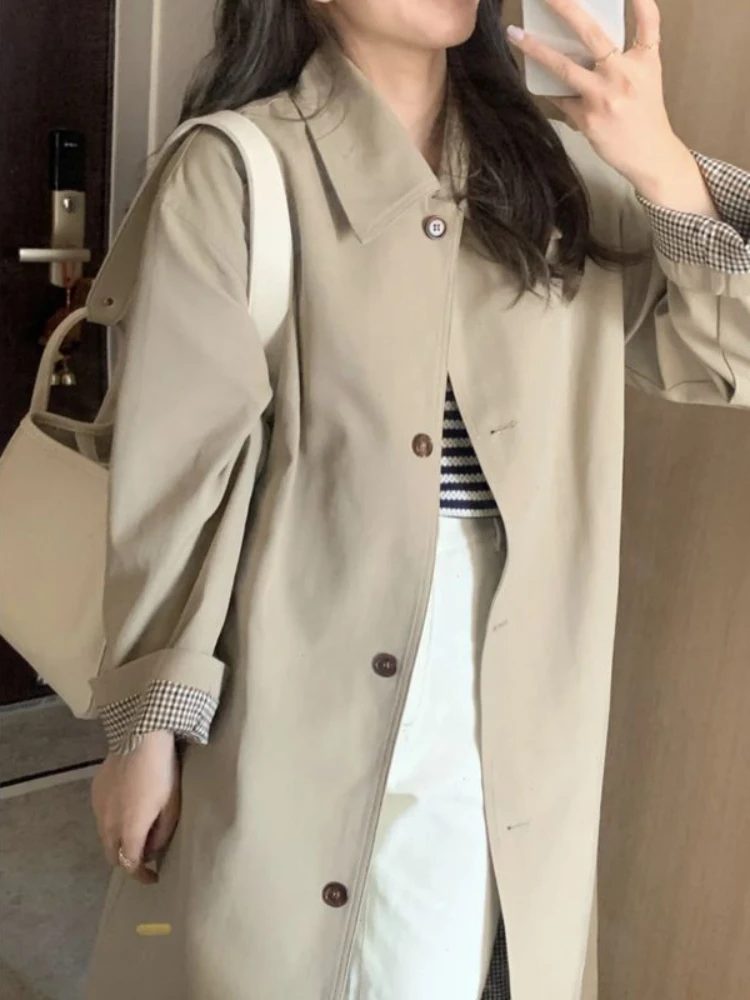Turn-down Collar Trench Women New Korean Style Autumn Students Coats All-match Long Single Breasted Comfortable Chic Fashion