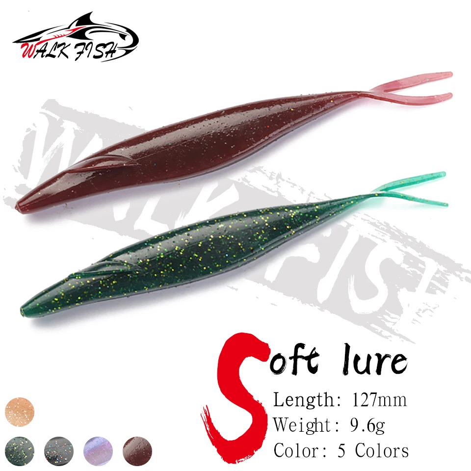 WALK FISH 6Pcs/Lot 12.7cm 9.6g PVC Forked Tail Sinking Soft Lure Artificial Silicone Swimbait Fishing Lure Pike Perch Bass Pesca