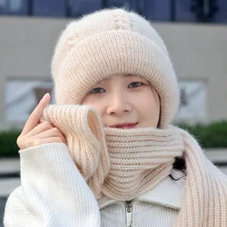 Wool Hat Scarf Female Autumn Winter Knitted Skullies Beanies Cold Proof Ear Protection Scarf Warm Ski Mask Women Hats