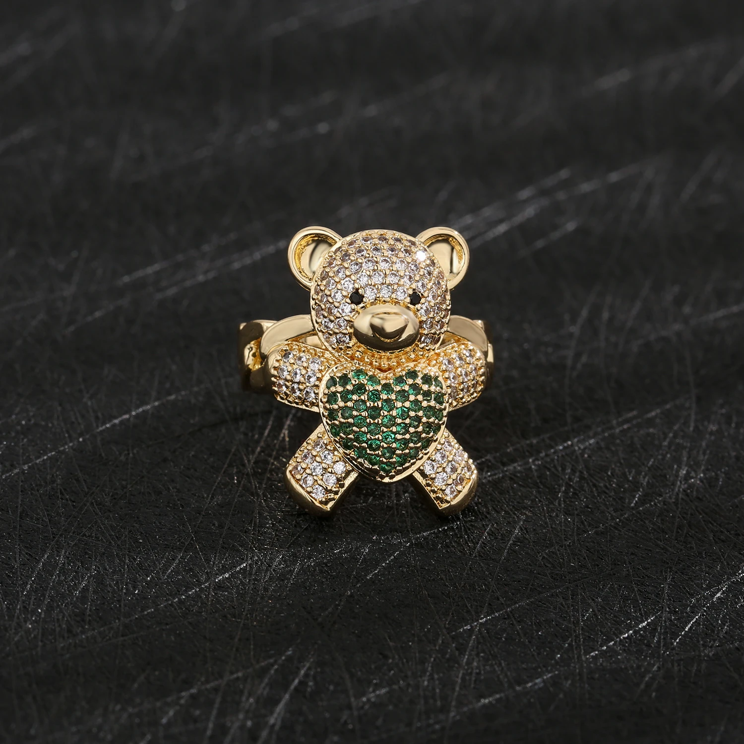 New Original 14k Gold Plated Fashion Colorful Cute Teddy Bear Ring Suitable for Women and Girls Animal Personality Jewelry 5
