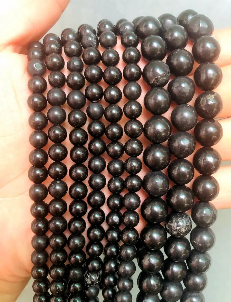 

Wholesale 1string 15" , 100% Natural Russia Shungite Beads 6mm 8mm 10mm 12mm 14mm,Real Shungite Bead,EMF 5G Protection