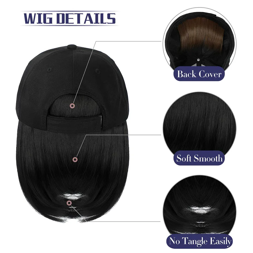 Synthetic Black Baseball Wig Cap for Women