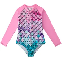 European American Style Mermaid Swimsuit Baby Girls Long Sleeves One-piece Swimsuit Hot Spring Fish Scale Kids Swimsuit 4-12Y 1