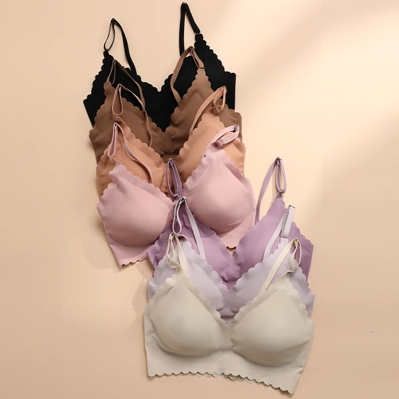 Hot Sale Comfy Bra WireFree Padded Wavy Edge Korea Laser Cutting Invisible Yoga Wear Ladies Bra Seamless Women Bra 5