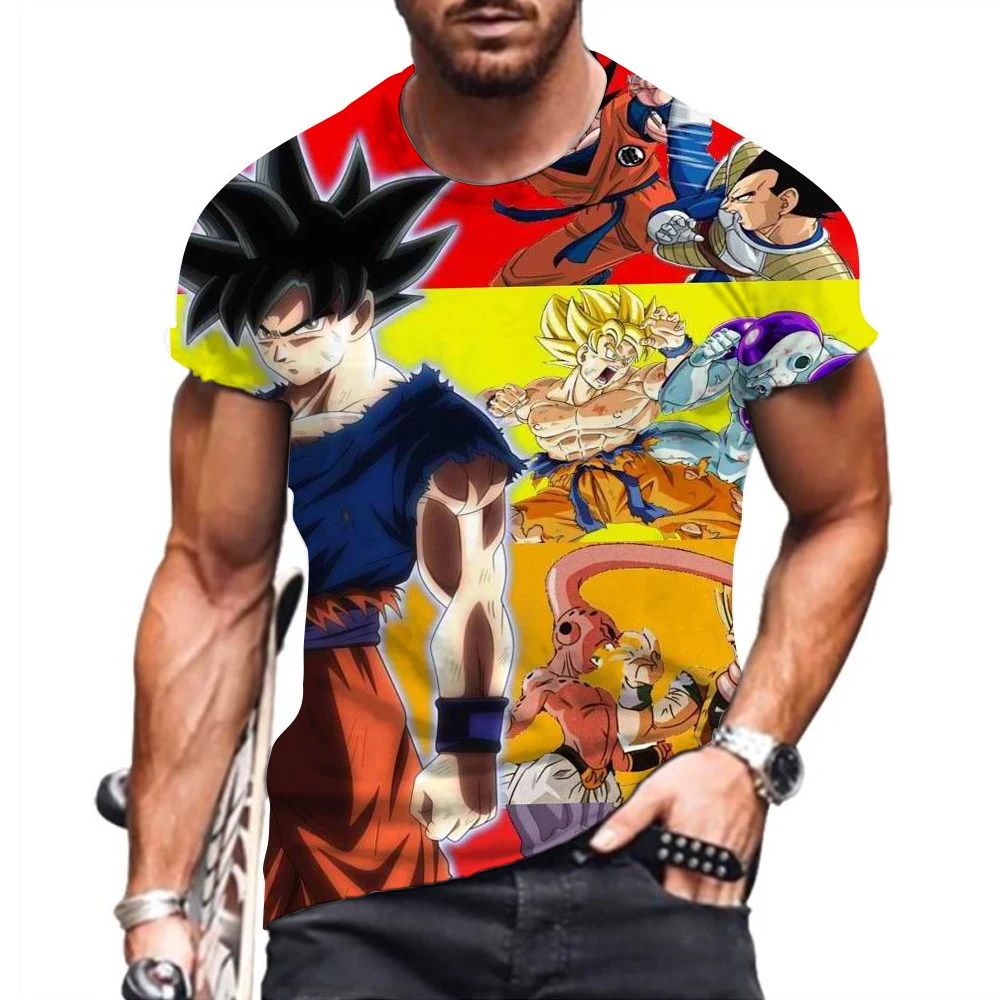 Novo desenho animado Goku Dragon Ball 3d Impressão Digital T-shirt Elástica  de Manga Curta para Meninos e Meninas