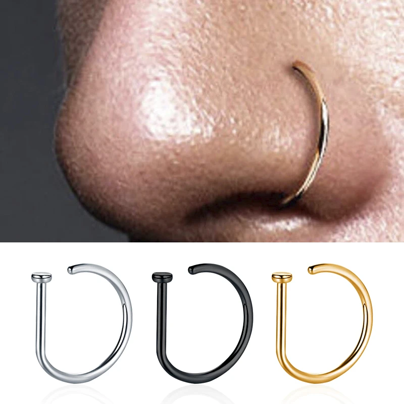 Nose Rings D Shape Nose Hoop Stud Ear Cartilage Piercing Stainless Steel Nose Nostril Piercing Jewelry For Women Body Piercings