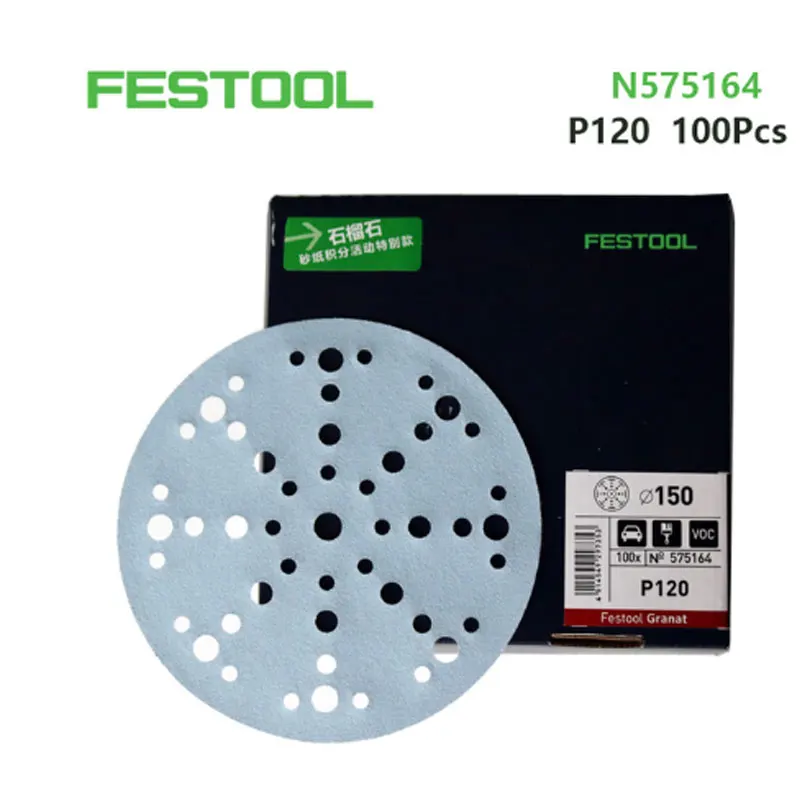 

10PCS Original German FESTOOL Light Blue Garnet Dry Sandpaper 6 ";48-Hole Circular Abrasive Automotive Carpenter 80Grit-500 Mesh