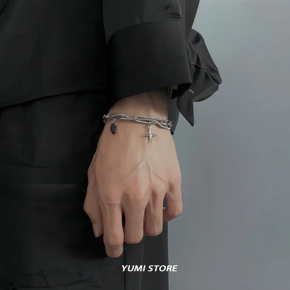 2025 Retro Black Star Titanium Steel Bracelet For Men Women Trend