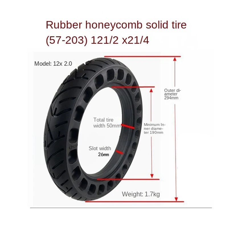 Solid Honeycomb Tire for Electric Vehicles and Bicycles - 12.5x2.25 Size