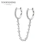 YUXINTOME 1 PC 925 en argent Sterling aiguille d'oreille coloré Zircon chaîne gland boucles d'oreilles pour les femmes deux trous boucle d'oreille bijoux A45