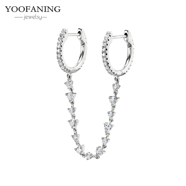 YUXINTOME 1 PC 925 en argent Sterling aiguille d'oreille coloré Zircon chaîne gland boucles d'oreilles pour les femmes deux trous boucle d'oreille bijoux A45