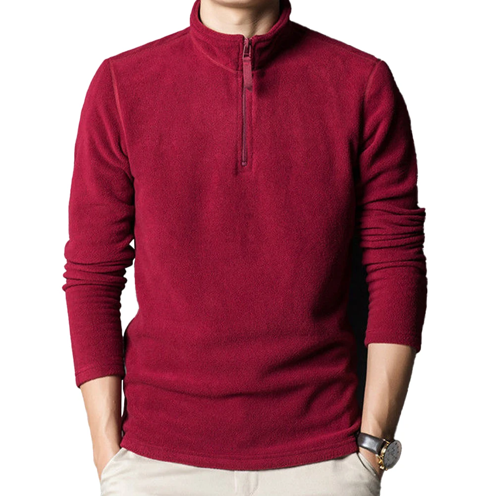 Fashion Men's Sweatshirt Solid Color Half Zip Stand Collar Polar Fleece Pullovers Long Sleeve Hoodie Male Winter Warm Tops