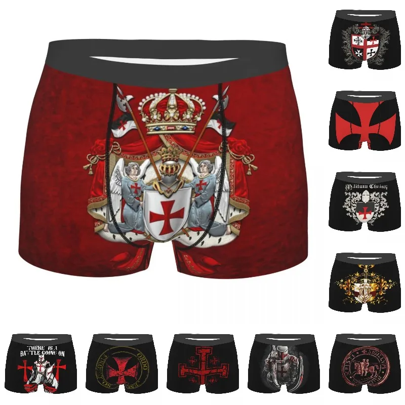 

Fashion Knights Templar Flag With Coat Of Arms Boxers Shorts Underpants Men's Stretch Medieval Warrior Cross Briefs Underwear