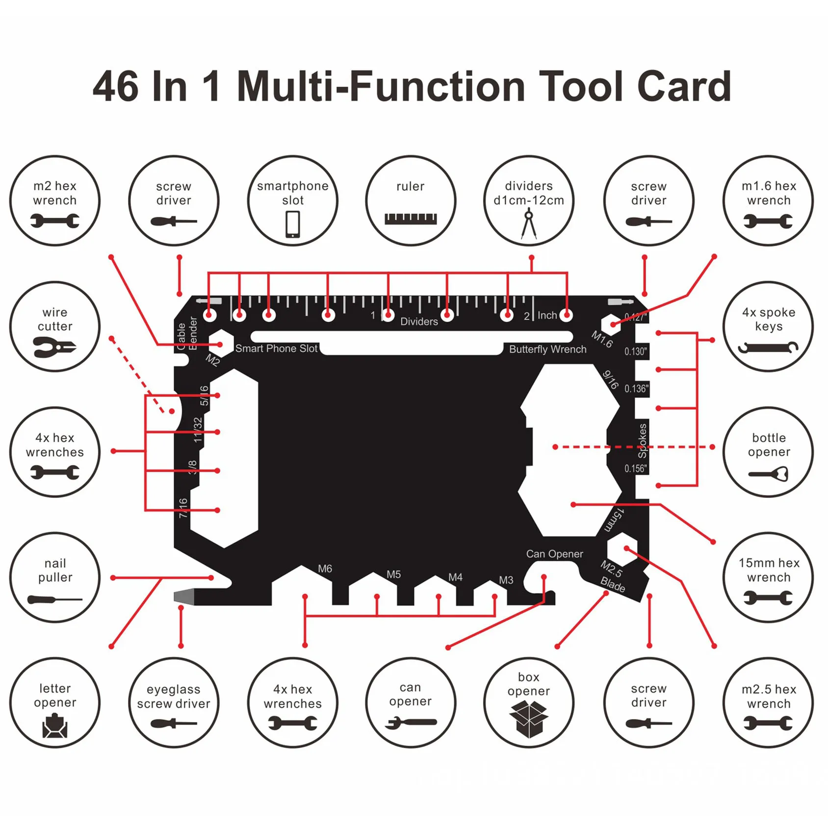 Multi Tool 46 in 1 Credit Card Size Outdoor Camping Survival Accessories Multipurpose Gear Gadget Tools for Man Portable