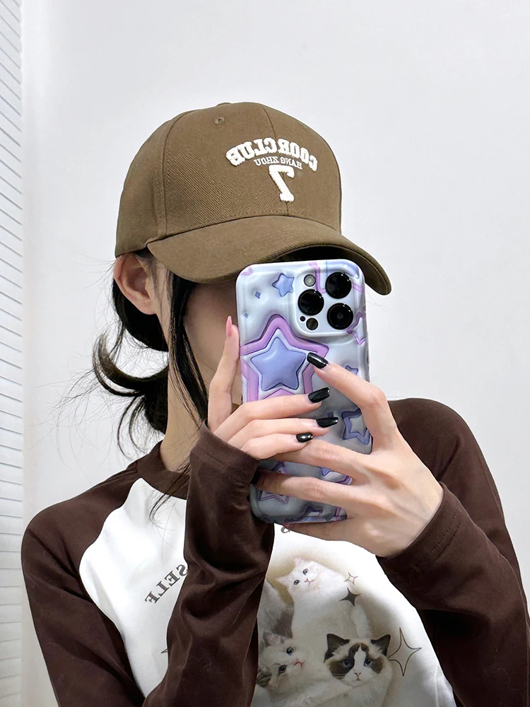 

Hat Hard Crown Baseball Cap Female Ins Brown All-Match Deep Top Big Head Circumference Peaked Cap Show Face Little Korean Style