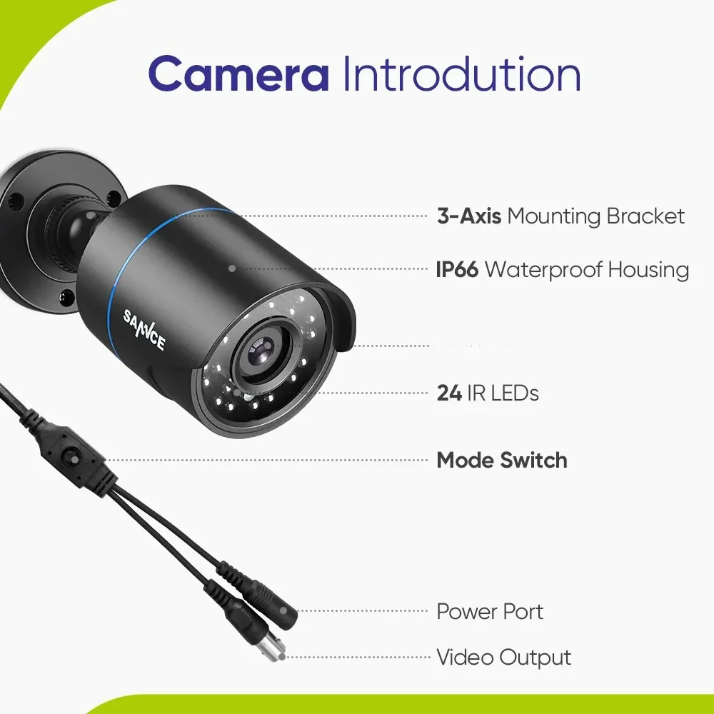 SANNCE 1x 2x 1080P Outdoor Bullet Home CCTV Security Camera 100ft IR Night Vision Weatherproof Cameras 2MP CCTV Surveillance 6
