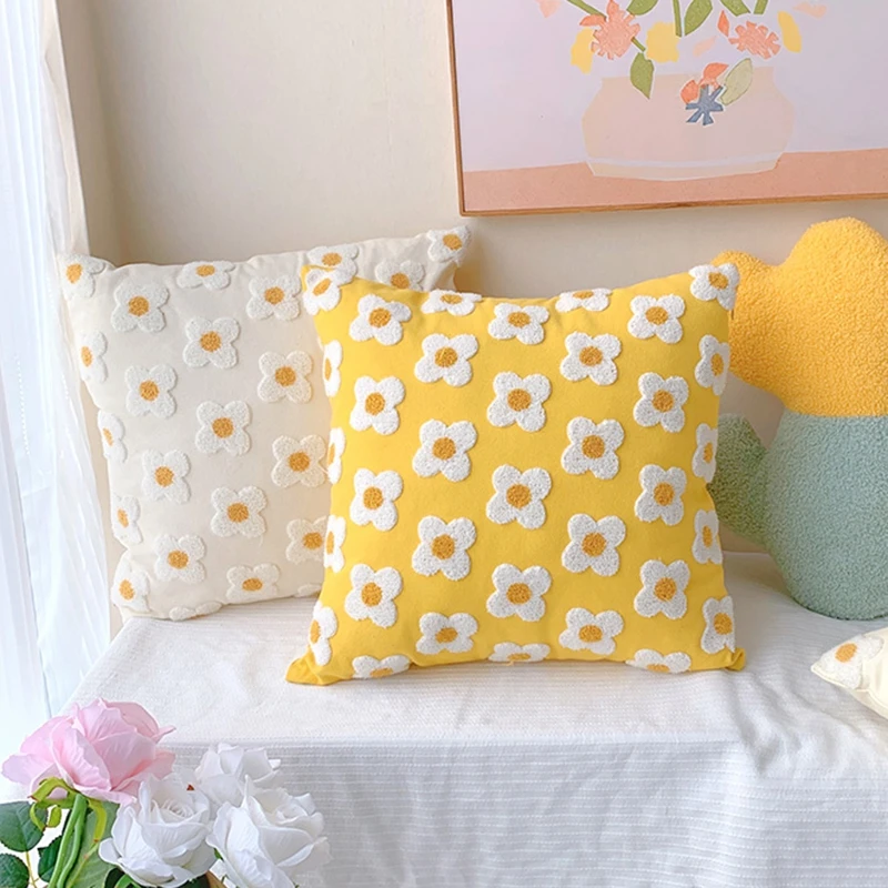 Embroidery Cushion Cover Sofa Zipper Design Decor Fashion Flower Pillow