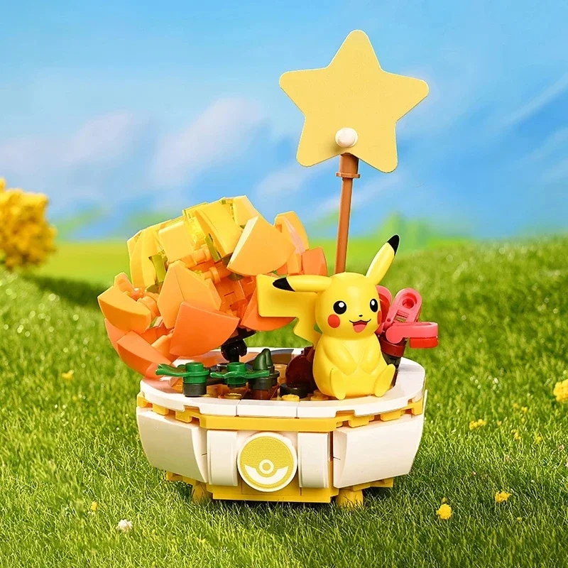 New Pokemon Building Block Pikachu Charmander Squirtle Model Toy Home Decoration Plant Potted Flower Brick Girl Toy Child Gift 6