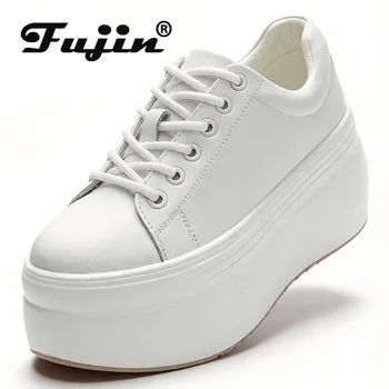 Fujin Genuine Leather Women Casual Shoes Super Thick 8cm Platform Wedge Women Fashion Sneakers Chunky Shoes Summer Skateboard 1