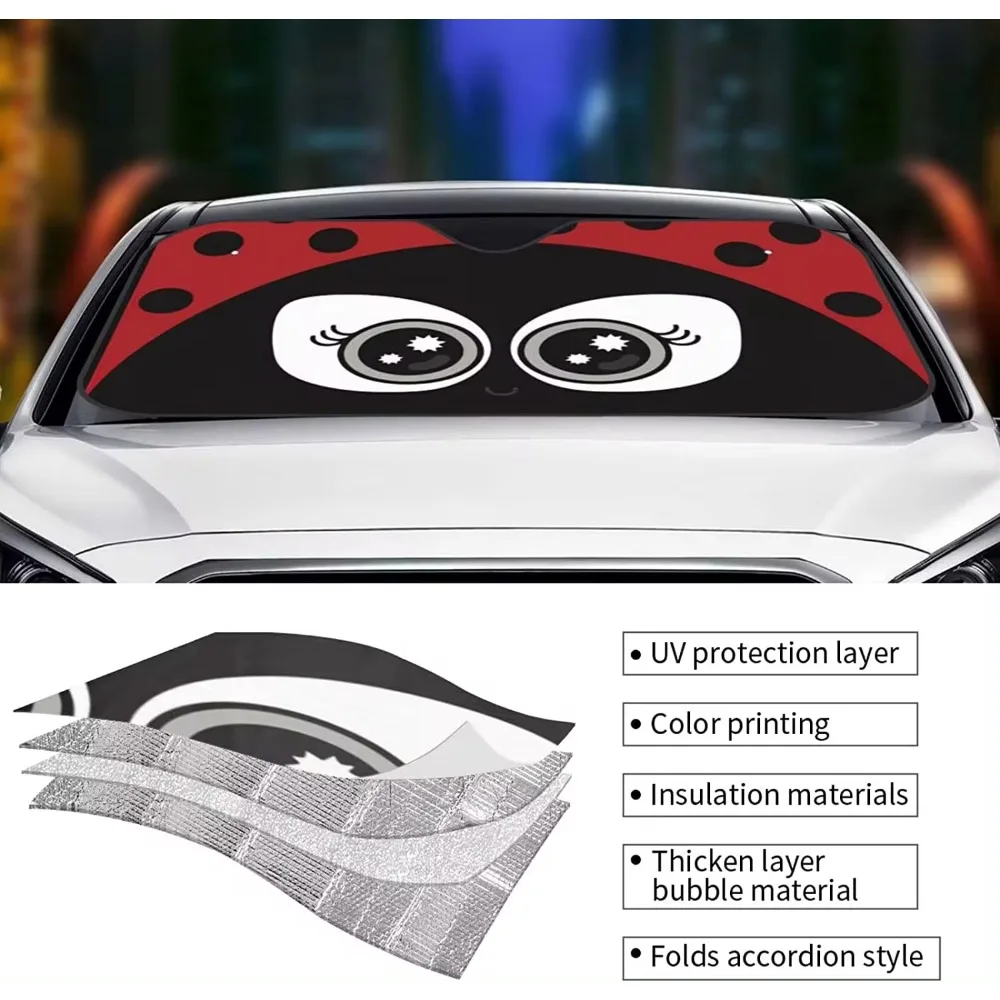 Cute Ladybug Windshield Sun Shade Front Protector Folding Car Sun Visor Blocks Uv Rays Keeps Your Vehicle Cool