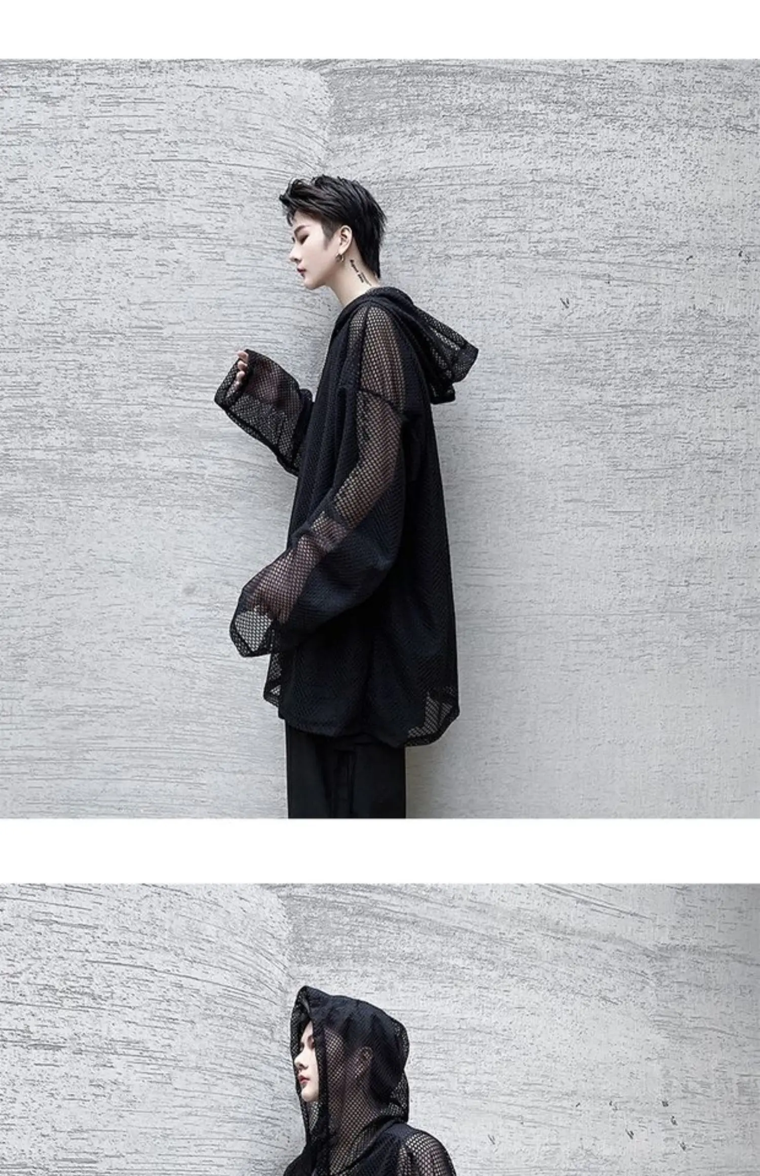 2024 Summer Dark Hollowed Out Mesh Hoodies T-shirt For Men Women Long Sleeves Loose Hooded Mesh Transparent Shirts