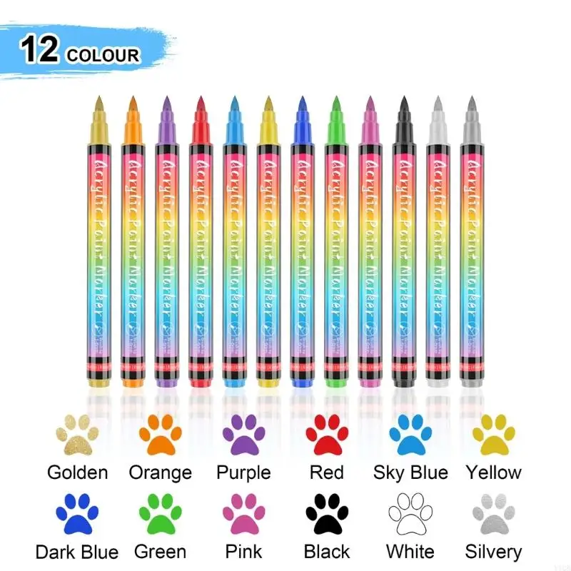 Pet Colouring Pens 12Color Safe and Smellless Soft Brush Cats Art Polish Pen Cats Dog Grooming Kits Easy to Use