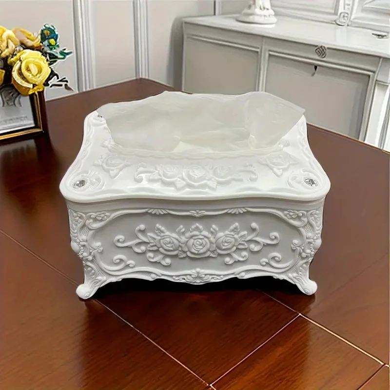 Simple European Tissue Box, Small Napkin Extraction Box, Restaurant, Bathroom, Office Desktop, Plastic Extraction Paper Storage 4