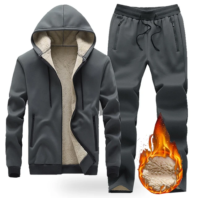 Men's Sets Winter Thick Hooded Tracksuit Men Solid Warm Casual Jacket + Sweatpants 2 Pieces Set Streetwear 4XL Sweatsuit Male 3