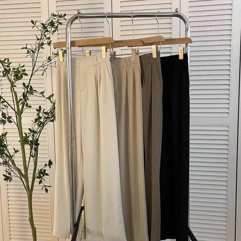 

2023 Spring Summer Casual Wide-Leg Pants Women High Waist Korean Fashion Office Ladies Elegant Black Straight Suit Trousers New