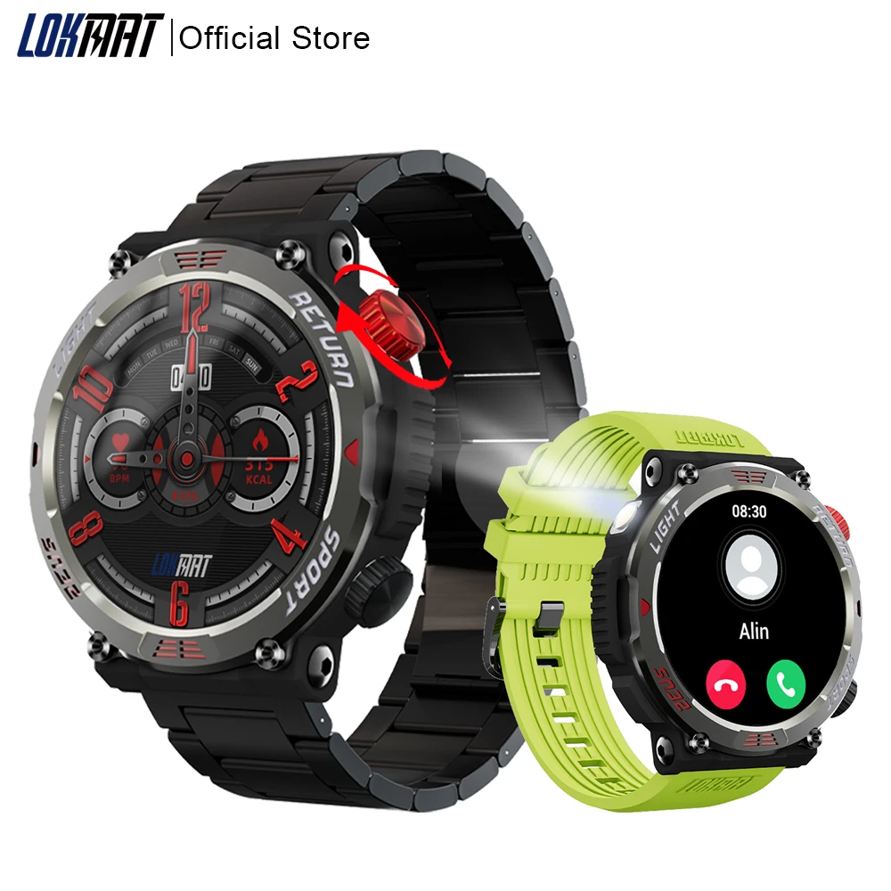 Lokmat Zeus 5 Pro Torcia Smart Watch Chiamate Bluetooth Guarda Impermeabile Fitness Tracker Messaggio Push Smartwatch Per Telefono