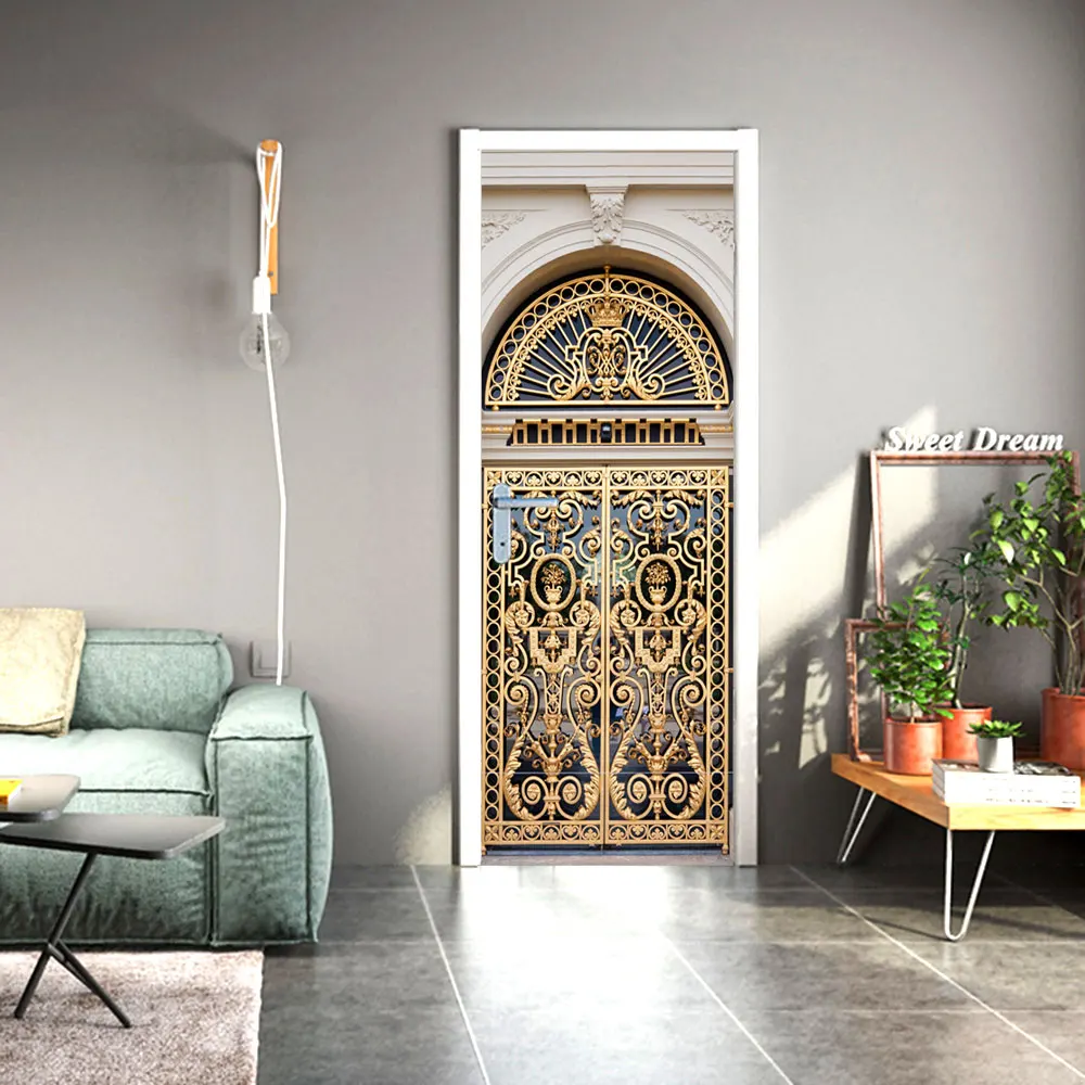 Adesivo Murale 3D Effetto Porta In Legno – Stile Islamico – 77x200 Cm – Carta Da Parati Fai Da Te