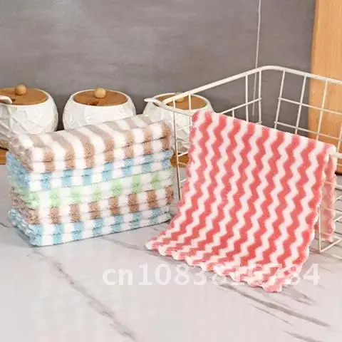 

Random Color Kitchen Rag Coral Velvet 3Pcs Cleaning Towel Multifunctional Dishwashing Cloth Anti-grease Cloth Wave/Stripe