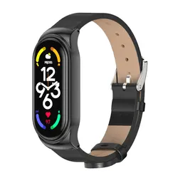 Premium Metal Wristband for Mi Band - Universal Fit and Style (Leather CS Black)