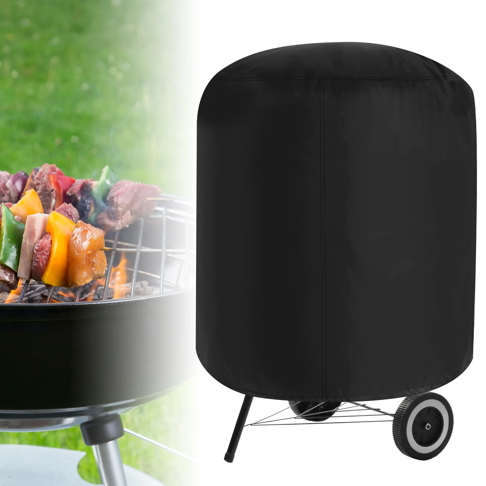 Grill Cover Waterproof Round BBQ Grill Cover Heavy Duty Outdoor Camping Barbecue Charcoal Fire Pit Stove Protection
