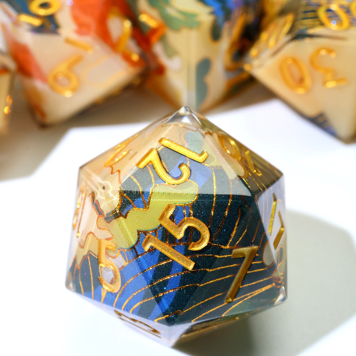 Handmade Enchanted Crane Polyhedral RPG Dice Set Resin DND Dice for Board Games Role-Playing & Tabletop Fun-F9 game dice,dice set