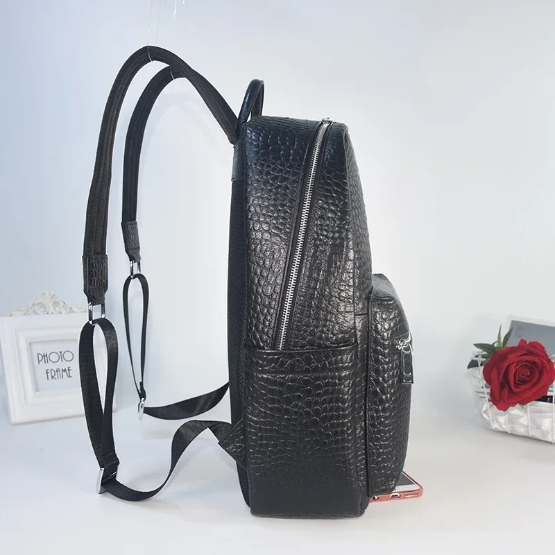 New Brand alligator Genuine Leather Men Backpacks Real Natural Leather Student Backpack Boy Luxury Business Laptop School Bag 5