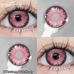 Vibrant Anime Cosplay Colored Contact Lenses - Blue & Purple Tones, Soft & Comfortable for Halloween Beauty, Red Accents, Yearly Use (MONTREUX - PINK)