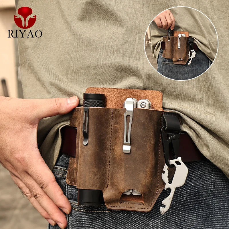 riyao-multitool-plier-genuine-leather-sheath-vintage-edc-waist-belt-pouch-outdoor-tool-folding-knife-flashlight-holder-keychain