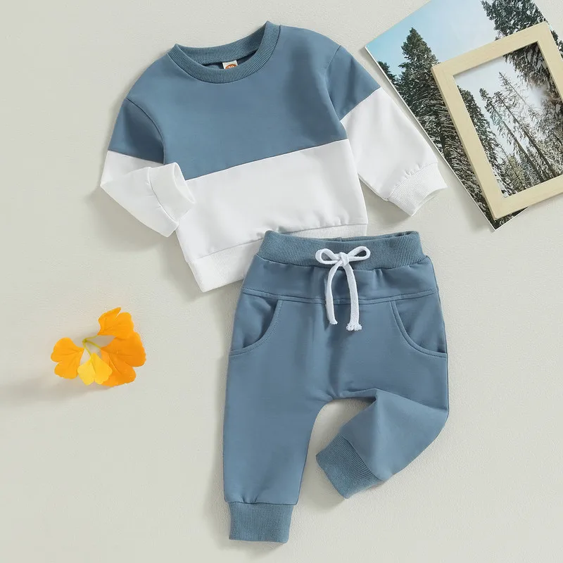 

Newborn Baby Boy Pant Sets 2Pcs Autumn Clothes Contrast Color Long Sleeve Sweatshirt Tops and Pants Outfits Baby Items Clothing