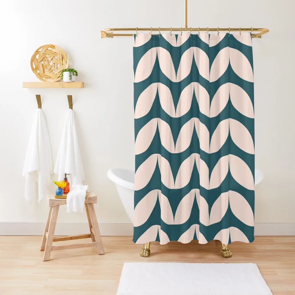 

Mid Century Mod Geometric Pattern in Teal Blue and Blush Pink Shower Curtain Curtain For Bathrooms