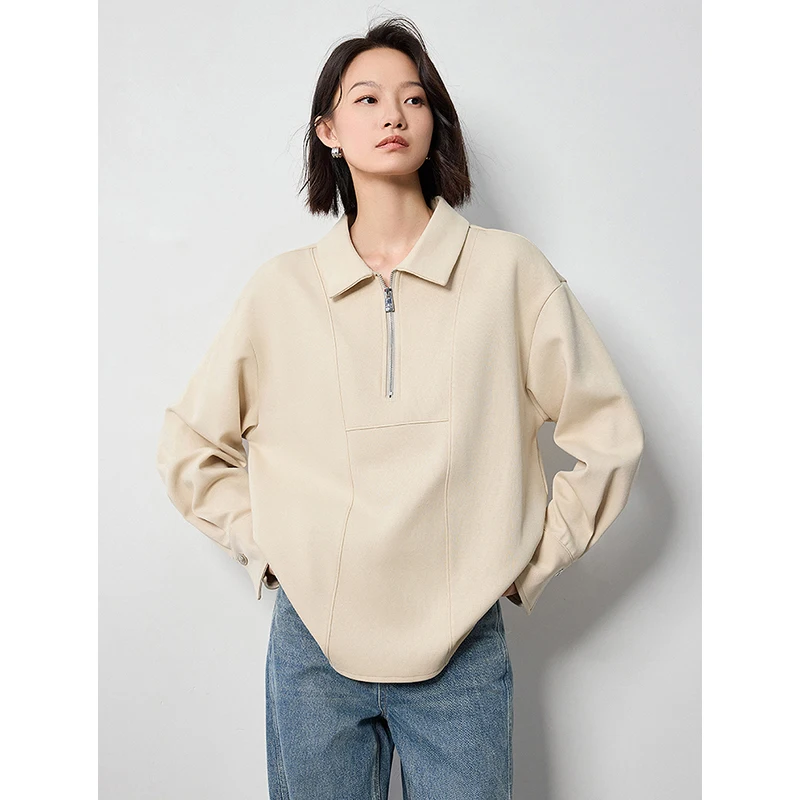 TOYOUTH Women Hoodies Autumn New Simple Split line Zipper Closed Wide Shoulder Pullover Sweatshirt Tops girl sweatshirt