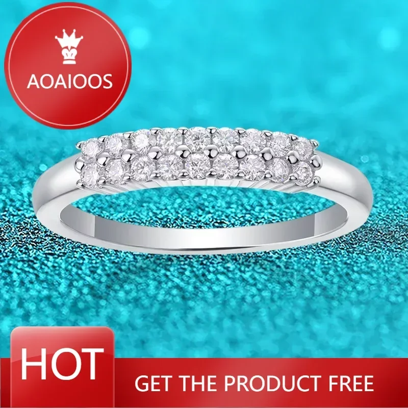 

DRring 1.2/1.5mm 100% Real D Color Moissanite Ring for Women Double Row Stone Band Match Diamond 925 Sterling Silver Jewelry