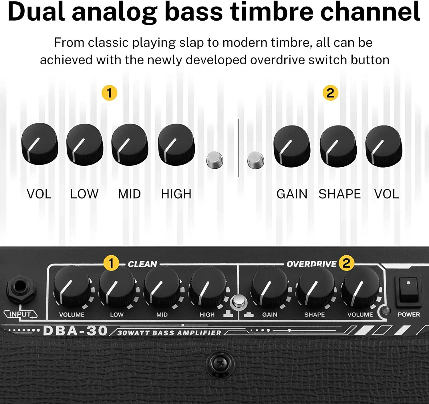  TS112 Amplificador de guitarra de bajo 30 W Amplificador  combinado de bajo eléctrico con limpieza y distorsión integrada de  sobremarcha de doble tono práctica de conmutación. : Instrumentos Musicales