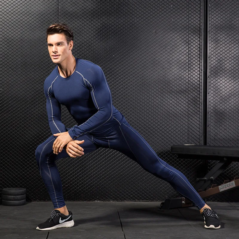 Men's Tight Fitness Sports Training Suits High Elastic Quick Dry GYM  Clothes for Running Long Sleeve + Long Pants Yu1059+1060