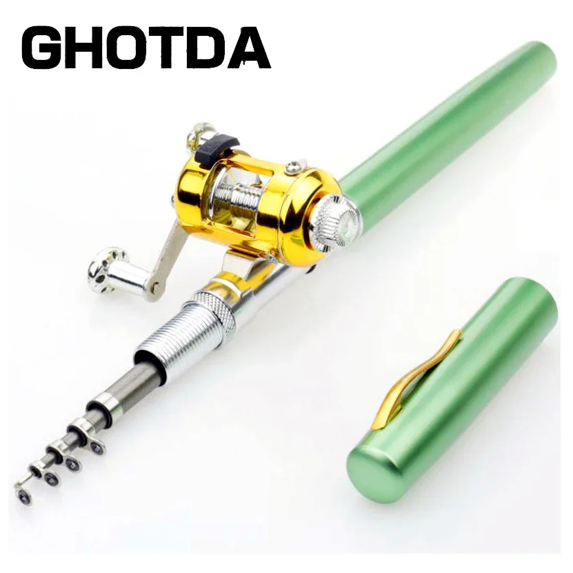 GHOTDA Mini Fishing Pole Pen Shape Foldable Fishing Rod With Small Reel  Wheel Portable Pocket Fishing Rod Combo